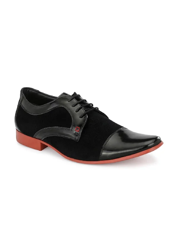 Hitz Men's Black Leather Lace-up Party Wear Shoes