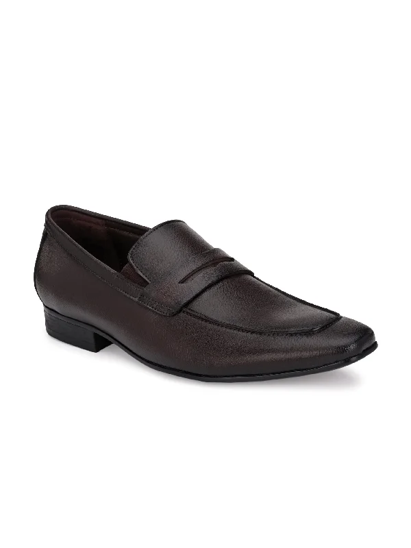 Hitz Men's Brown Synthetic Slip-On Formal Shoes