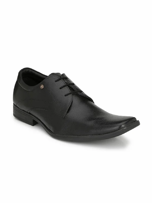 Hitz Men's Black Leather Lace-up Formal Shoes